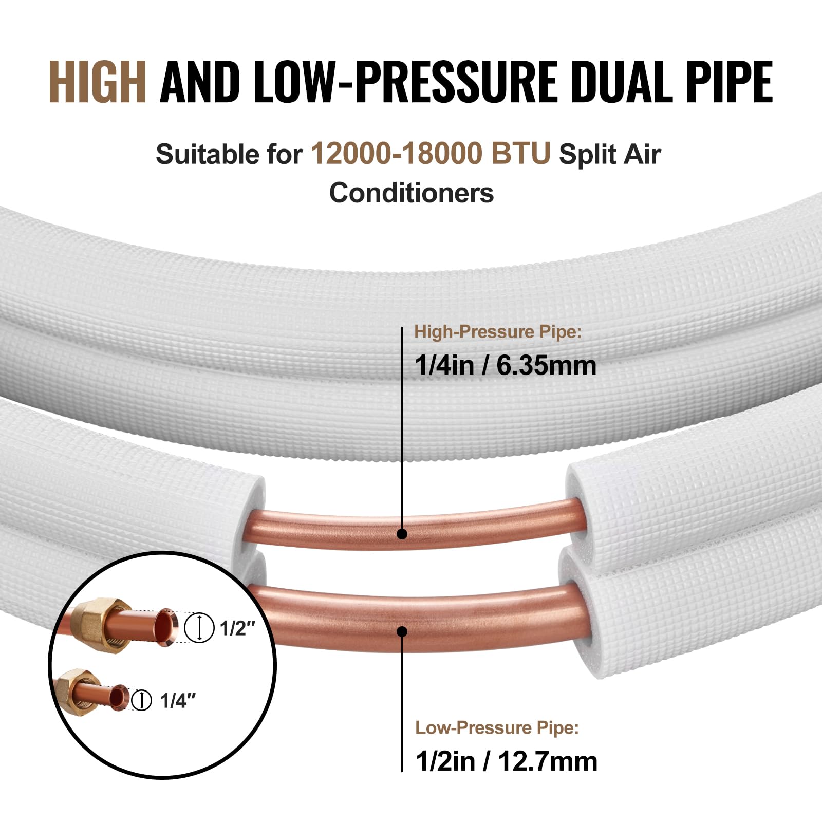 Foto 4 pulgar | Set Mini Split Line De Tubos De Cobre Vevor De 25 Pies Con Aislamiento - Venta Internacional.