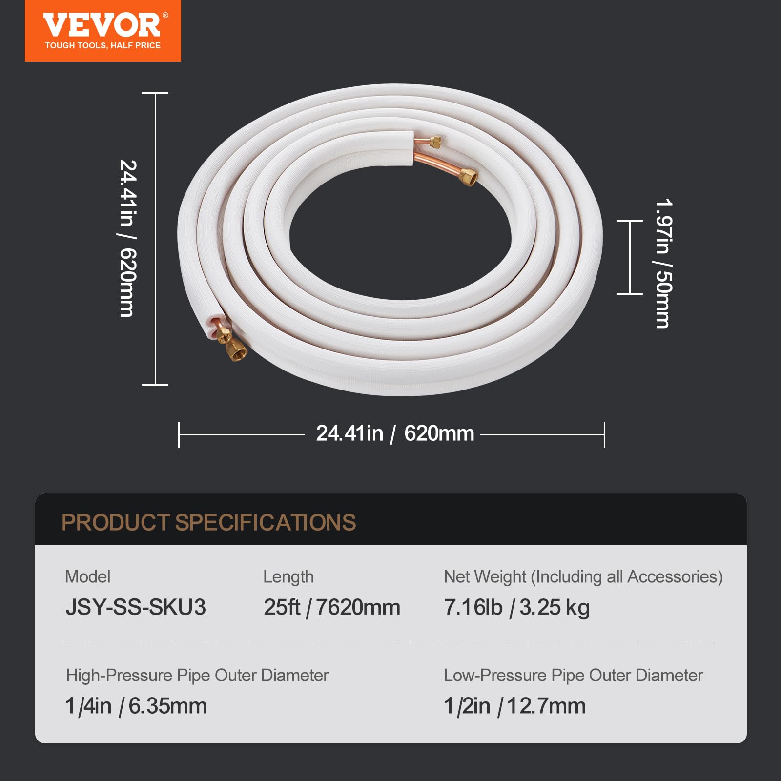 Foto 7 | Set Mini Split Line De Tubos De Cobre Vevor De 25 Pies Con Aislamiento - Venta Internacional.