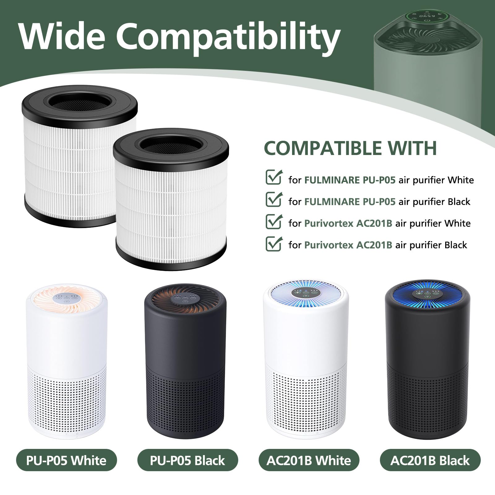 Foto 2 | Filtro De Repuesto Para Purificador De Aire Isinlive Pu-p05/ac201b, Paquete De 2 - Venta Internacional.
