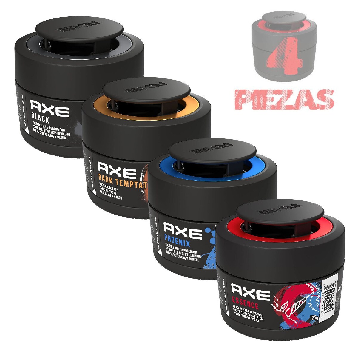 4 Pack Aromatizante Auto Axe Gel Dark 4 Aromas