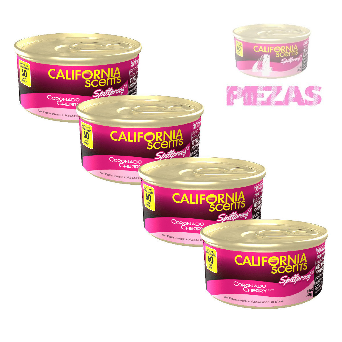 4 Pack Aromatizante Auto California Scents Cherry Corcho 60 Días