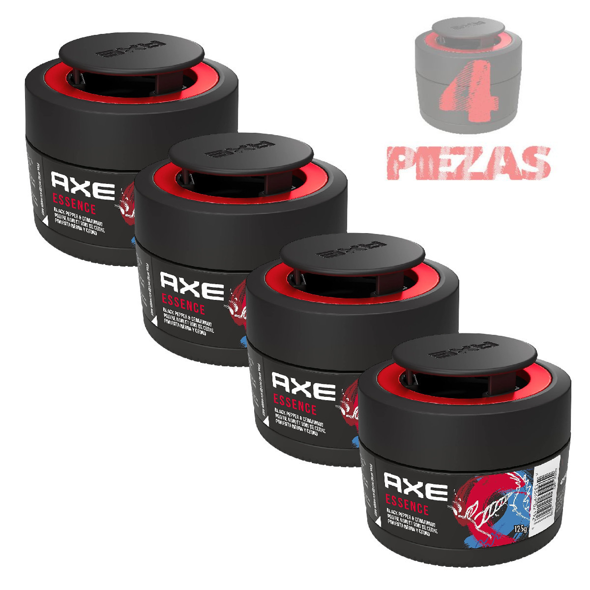 4 Pack Aromatizante Auto Axe Gel Dark Essence Aroma Pimienta Y Cedro