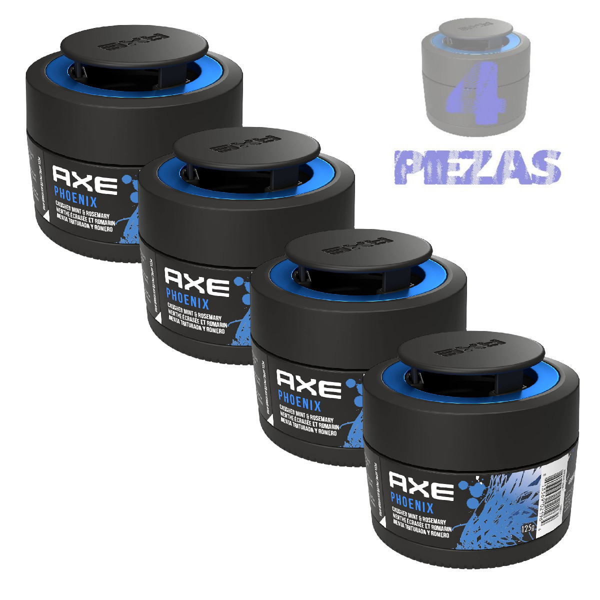 4 Pack Aromatizante Auto Axe Gel Dark Phoenix Aroma Menta Y Romero