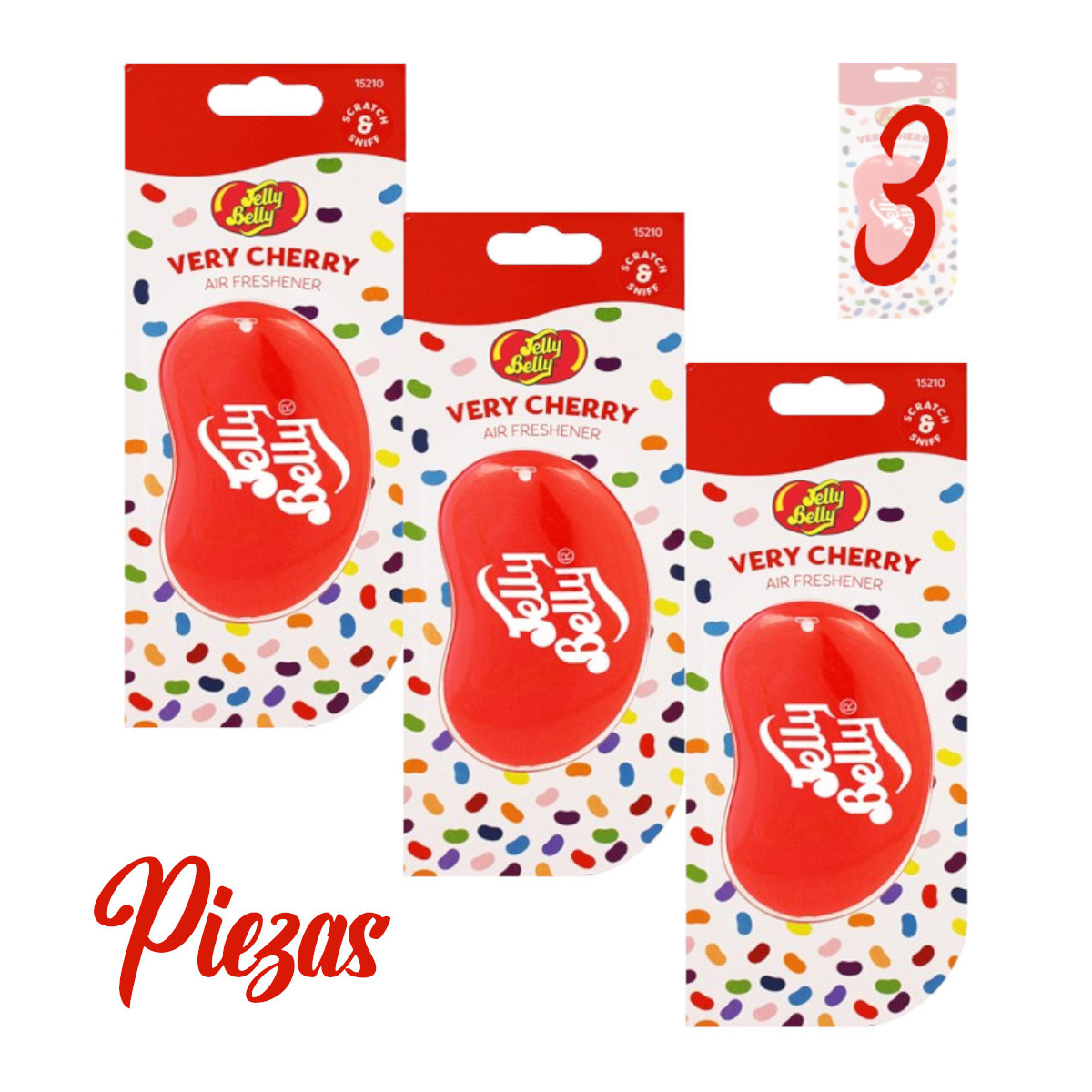 Foto 2 pulgar | Aromatizante Auto Gel Jelly Belly Very Cherry Colgante 3 Pzs