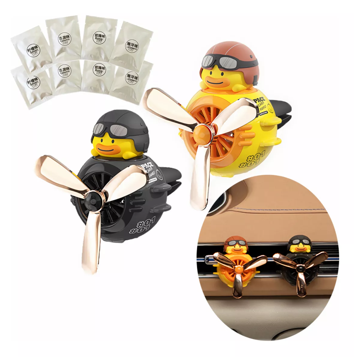 Foto 4 pulgar | Difusor De Hélice Aromatizante Para Auto 2 Pcs + 8 Aromatizante Negro Amarillo