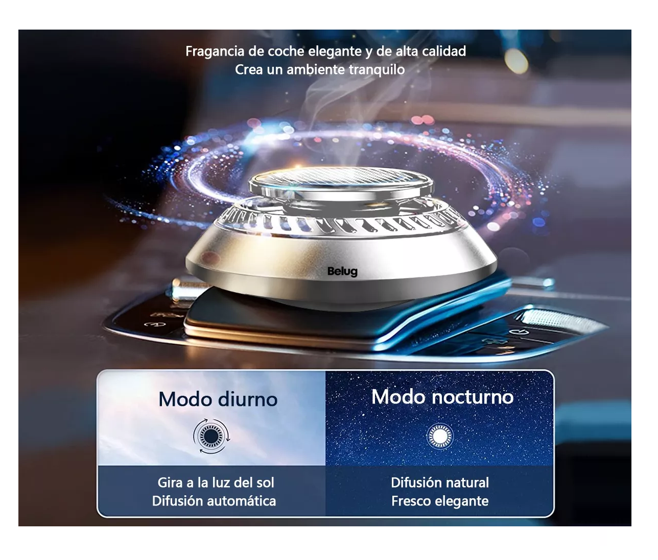Foto 5 pulgar | Ambientador Solar Rotativo Para Coche, Belug Fragancia Duradera Plata