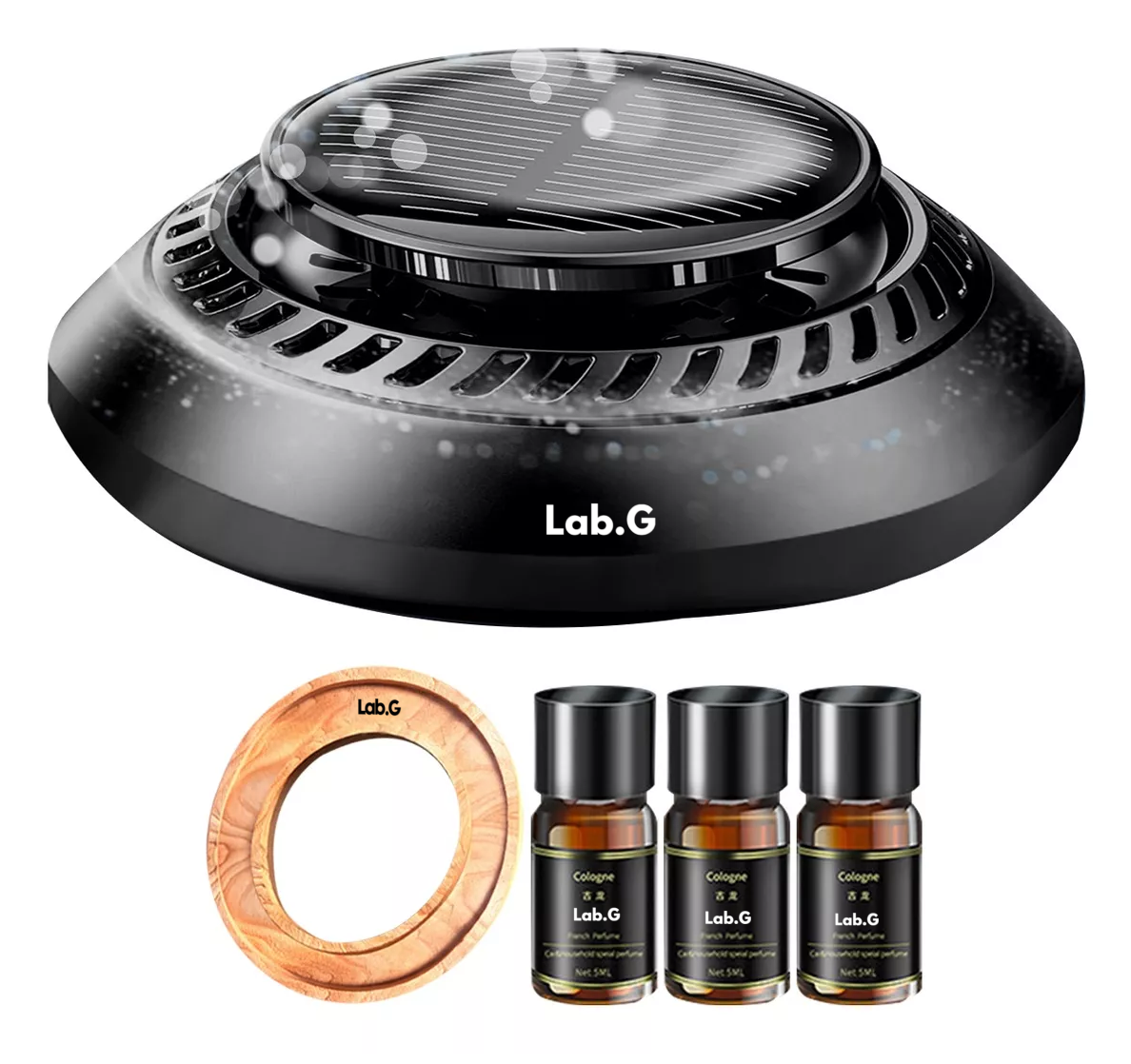 Ambientador Solar Rotativo Para Coche Lab.g, Fragancia Duradera Negro