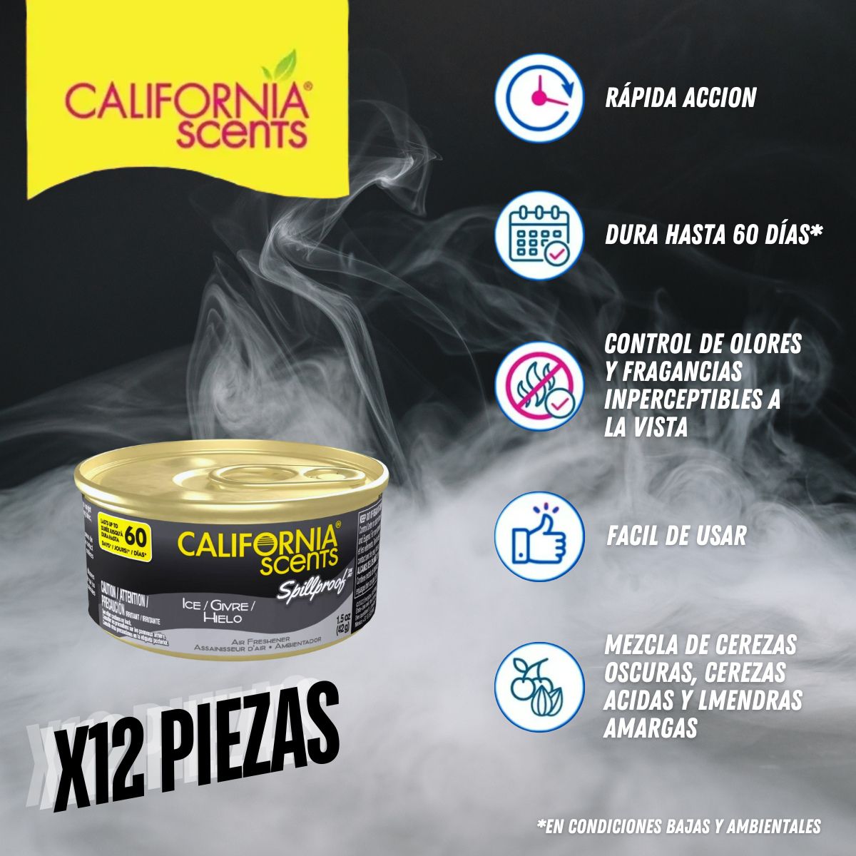 Foto 4 pulgar | 12 Pzas Aromatizante Auto California Scents Ice 60 Días Aroma