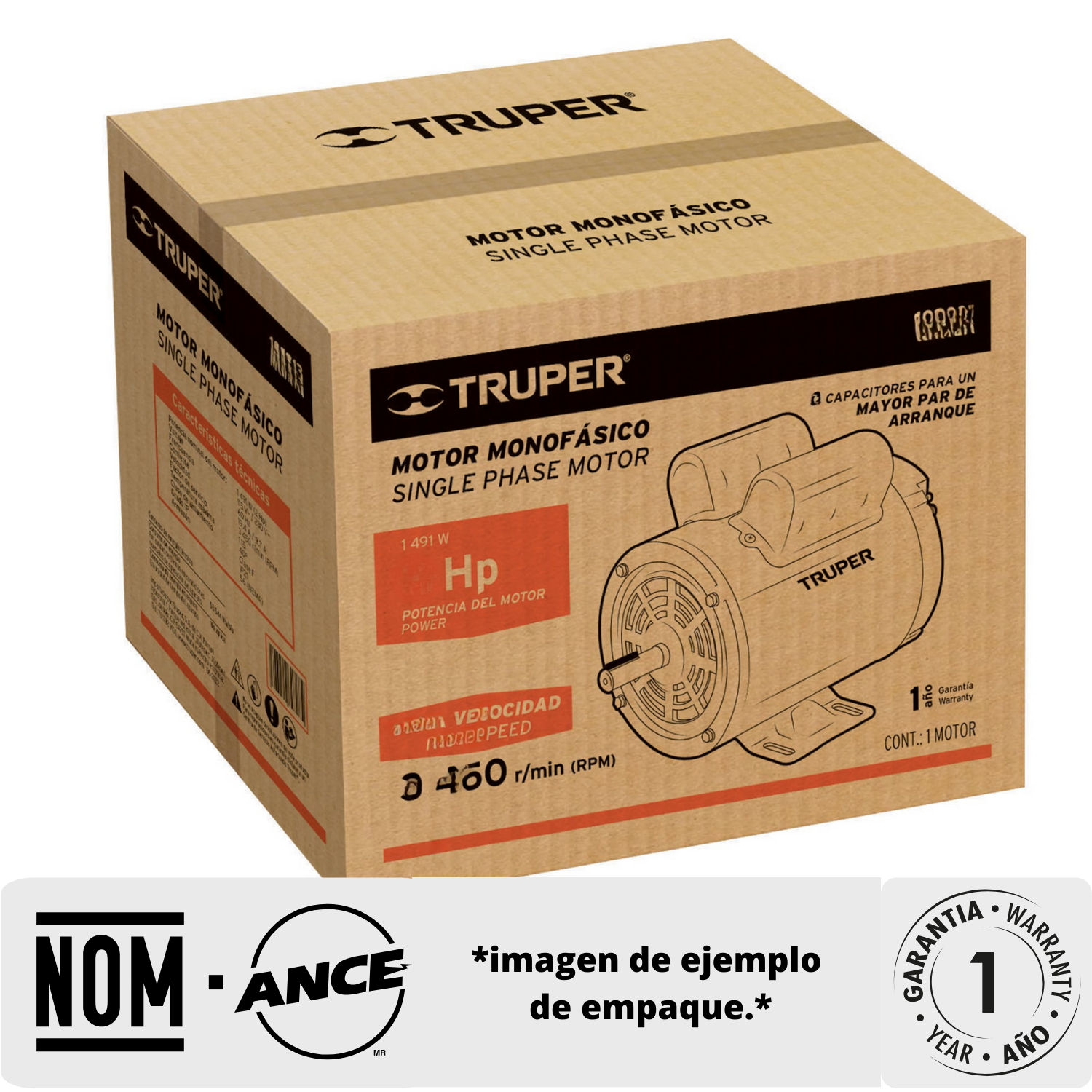 Foto 8 pulgar | Motor Eléctrico Truper MOE-2A Monofásico Alta Velocidad 2 HP 3450 RPM