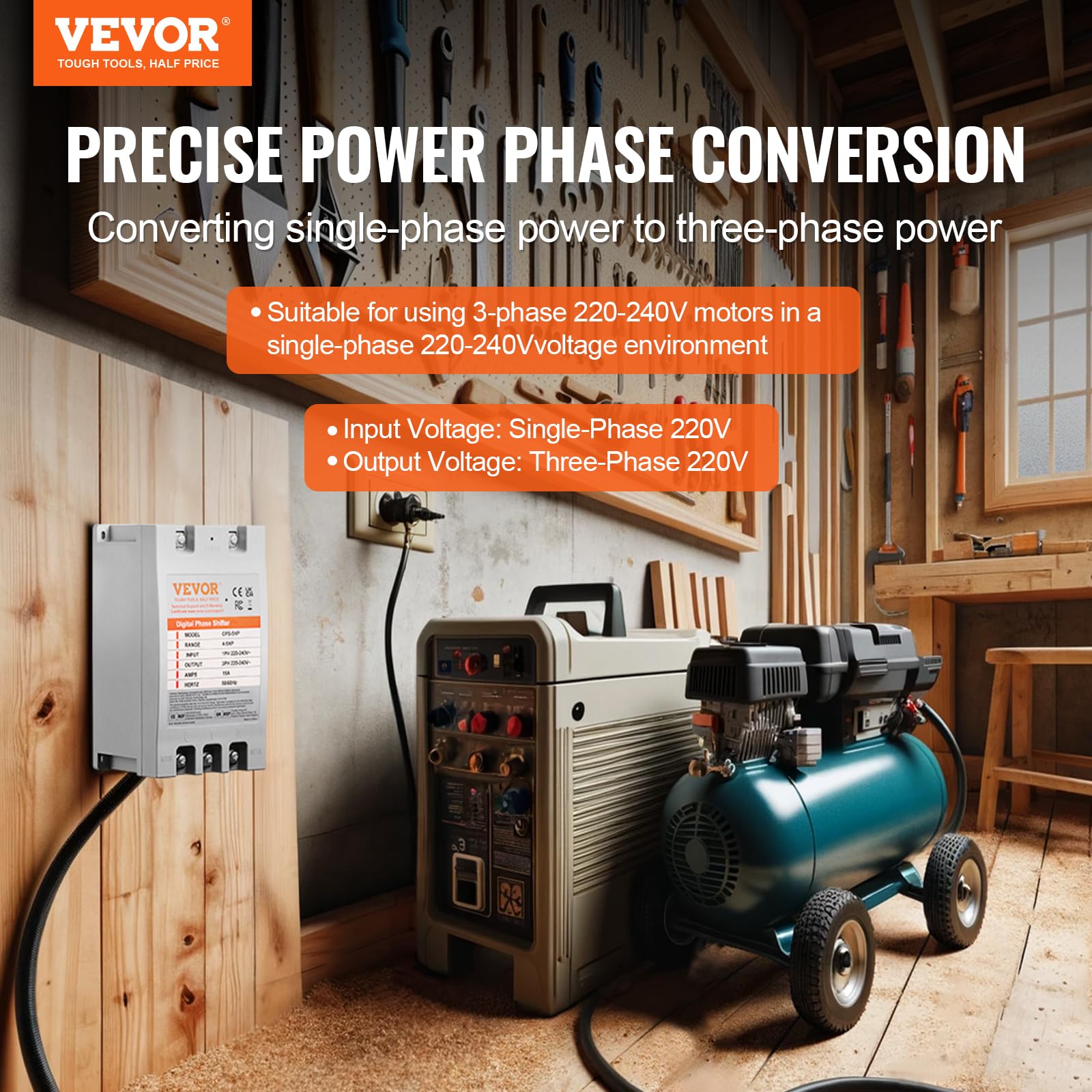 Foto 3 pulgar | Convertidor De Fase Vevor 5hp 15a Monofásico A Trifásico 220v - Venta Internacional.