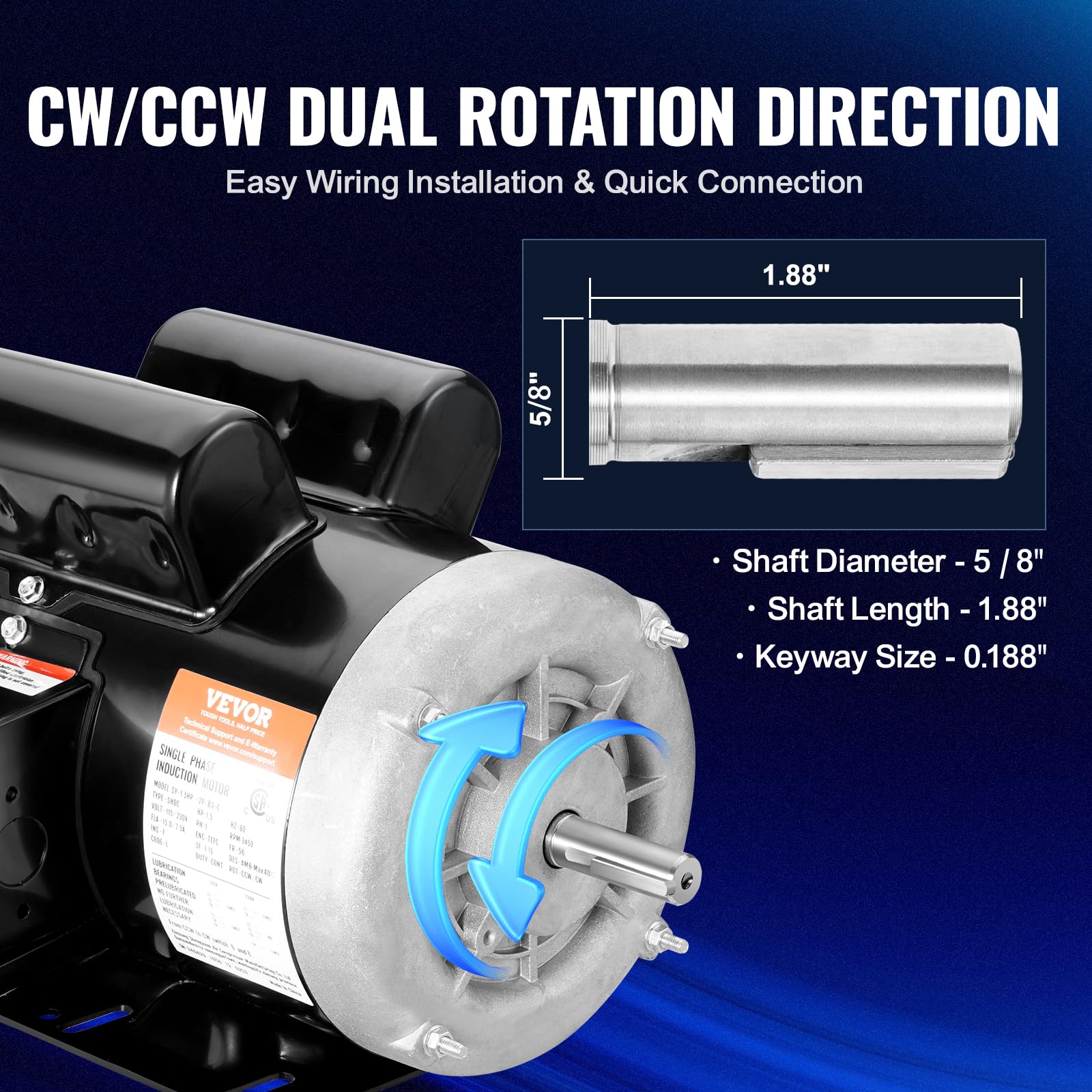 Foto 4 | Motor Eléctrico Vevor 1.5hp 3450 Rpm 115v/230v 56 Chasis - Venta Internacional.