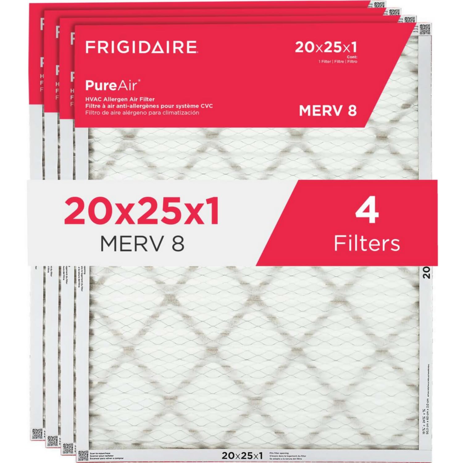 Filtro De Aire Frigidaire Pureair  Merv 8 Allergen 20x25x1, Paquete De 4 - Venta Internacional.