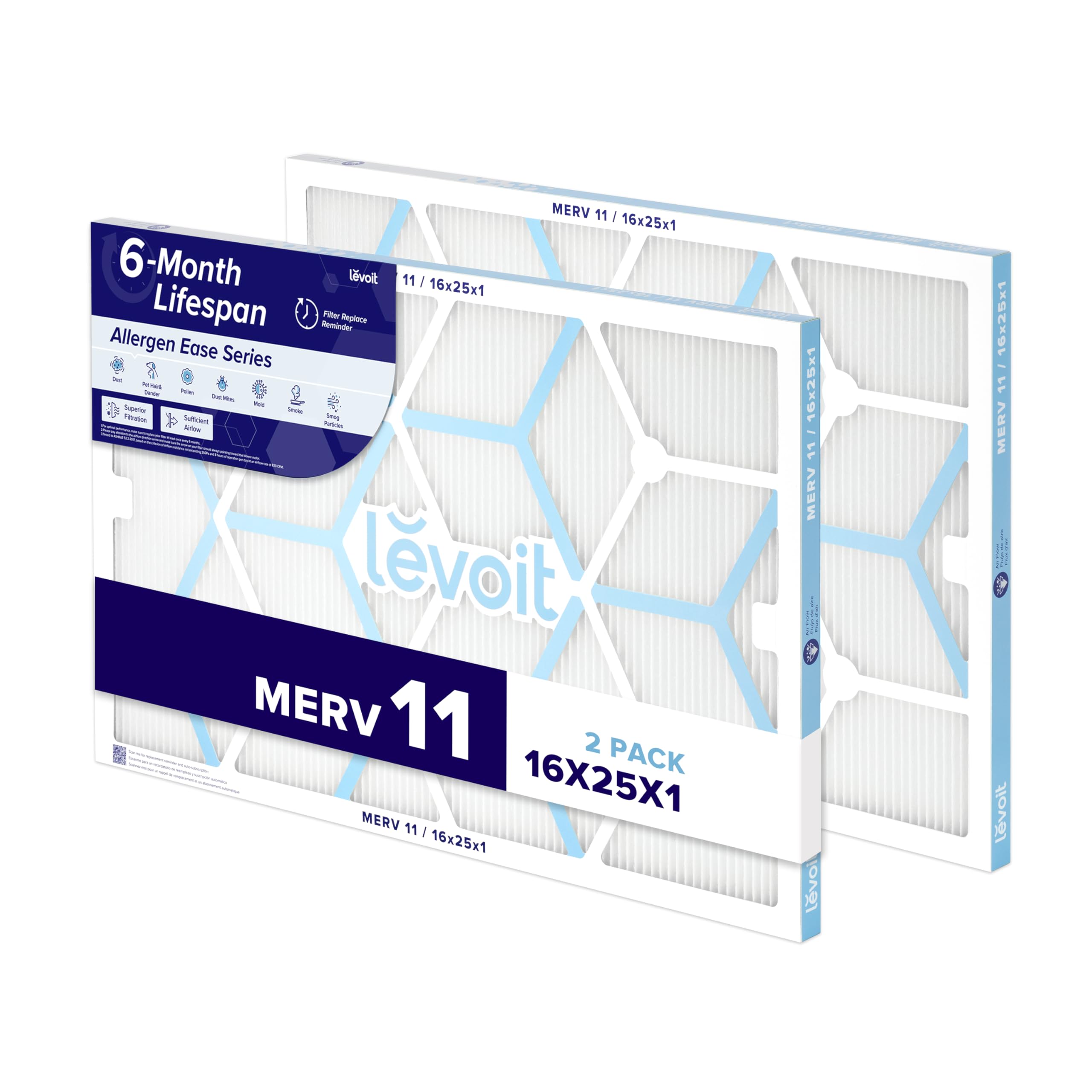 Foto 1 | Filtro De Aire Levoit Merv 11 Para Hogar Ac Hvac 16x25x1, Paquete De 2 - Venta Internacional.