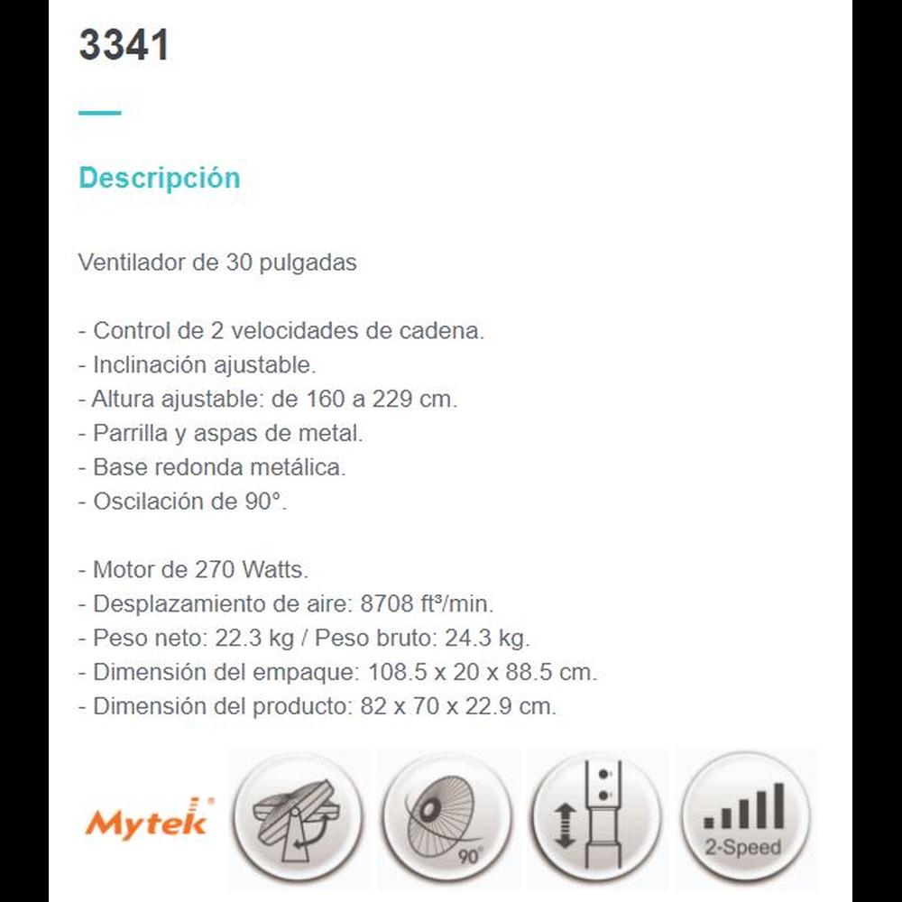 Foto 2 | Ventilador Industrial Mytek 3341 color Negro 30 " Potente Metálico