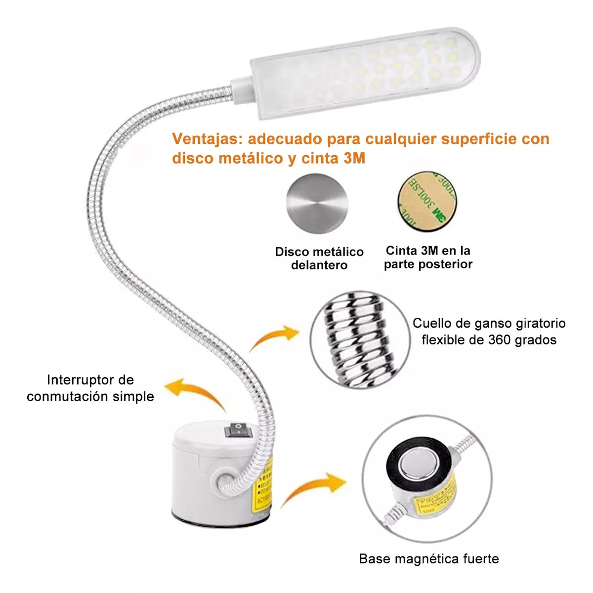 Foto 4 pulgar | Lámpara de Luz Magnétic para Maquina de Coser Eo Safe Imports Esi-14699 Blanca 2 piezas