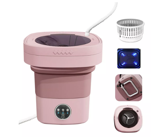 Foto 1 | Mini Lavadora Secadora Portátil Wünd Rosa 10630COP Luz Azul Plegable