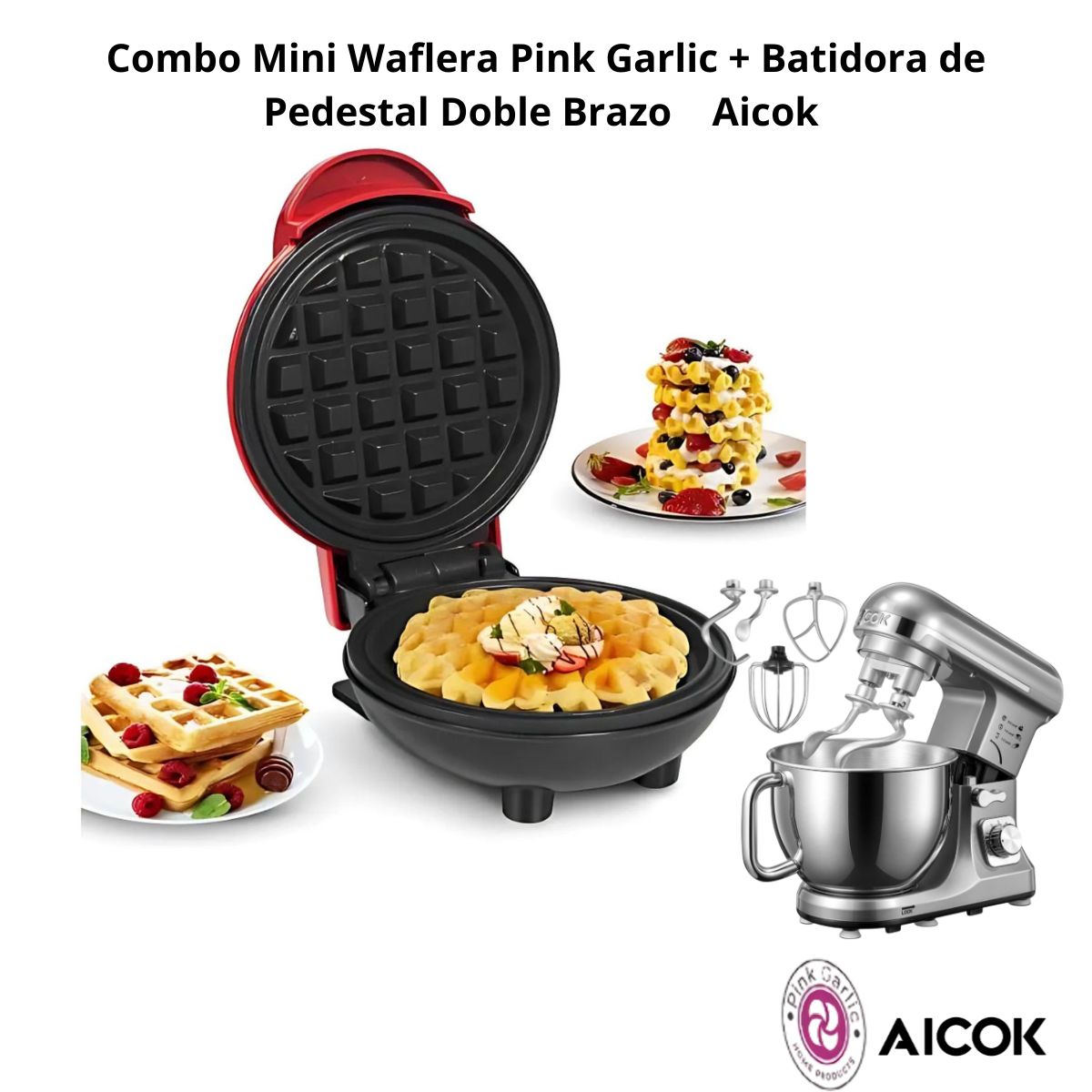 Mini Waflera Pink Garlic Batidora De Pedestal Doble Brazo Plata Aicok Mk-37