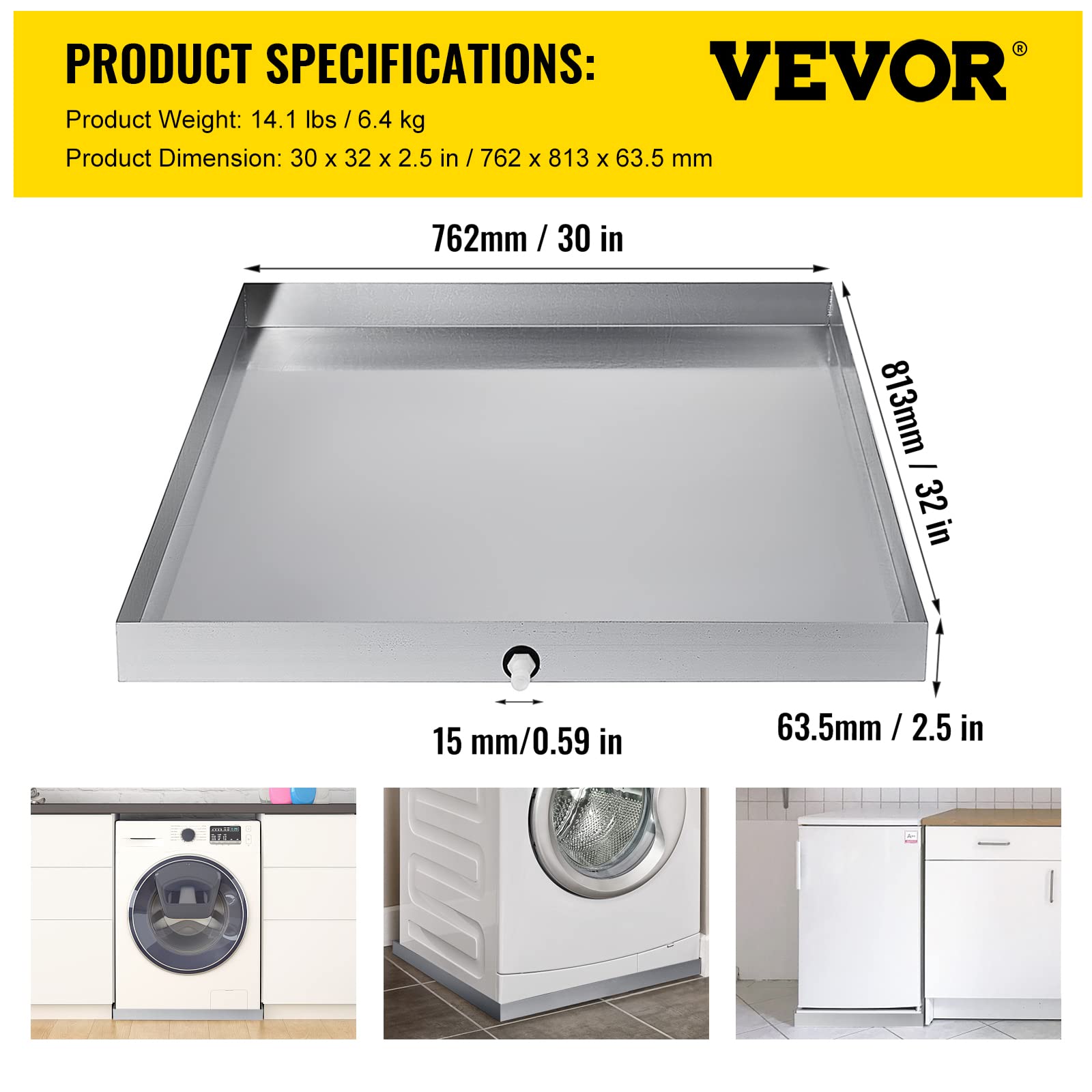 Foto 7 | Sartén Para Lavadora Vevor 304 De Acero Inoxidable 32x30x6 Cm - Venta Internacional.