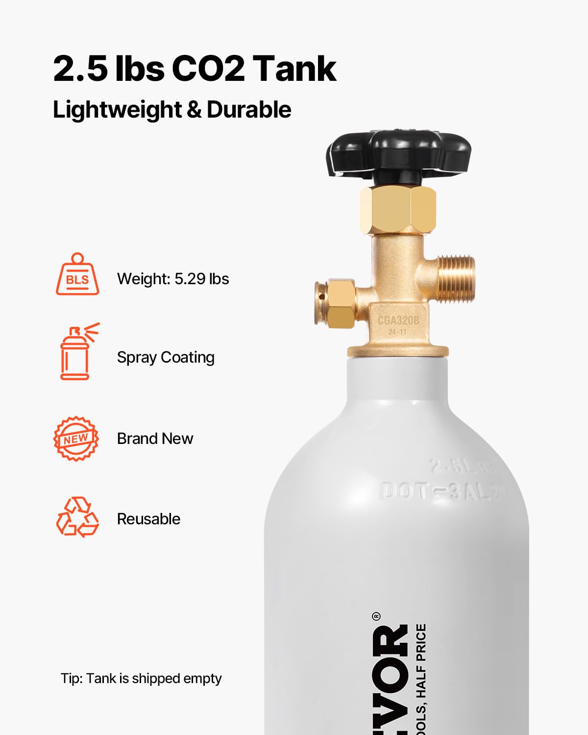 Foto 2 | Cilindro De Aleación De Aluminio Vevor De 2.5 Libras Con Tanque De Co2 Para Cerveza - Venta Internacional.