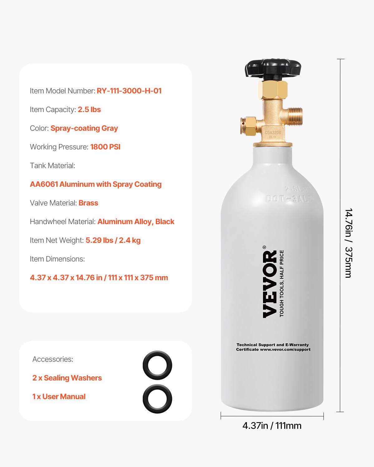 Foto 7 | Cilindro De Aleación De Aluminio Vevor De 2.5 Libras Con Tanque De Co2 Para Cerveza - Venta Internacional.