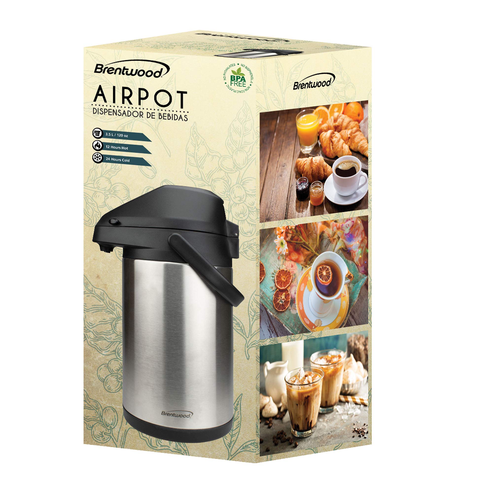 Foto 8 pulgar | Dispensador De Bebidas Frías Y Calientes Airpot Brentwood De 3.5 L, Acero Inoxidable - Venta Internacional.