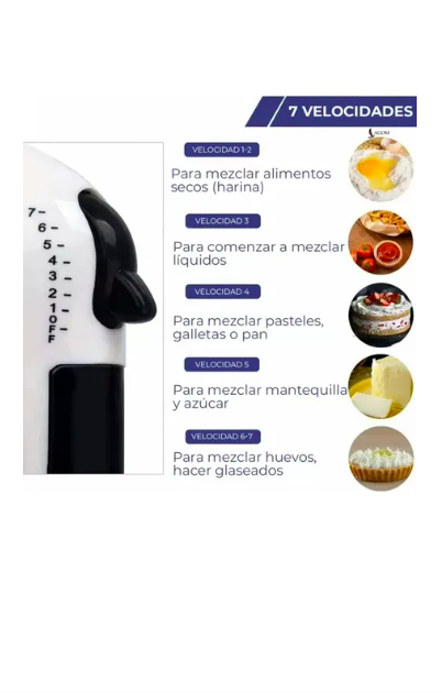 Foto 3 pulgar | Batidora De Mano Mezclador Electrico 7 Velocidades 260w Poderosa Potencia