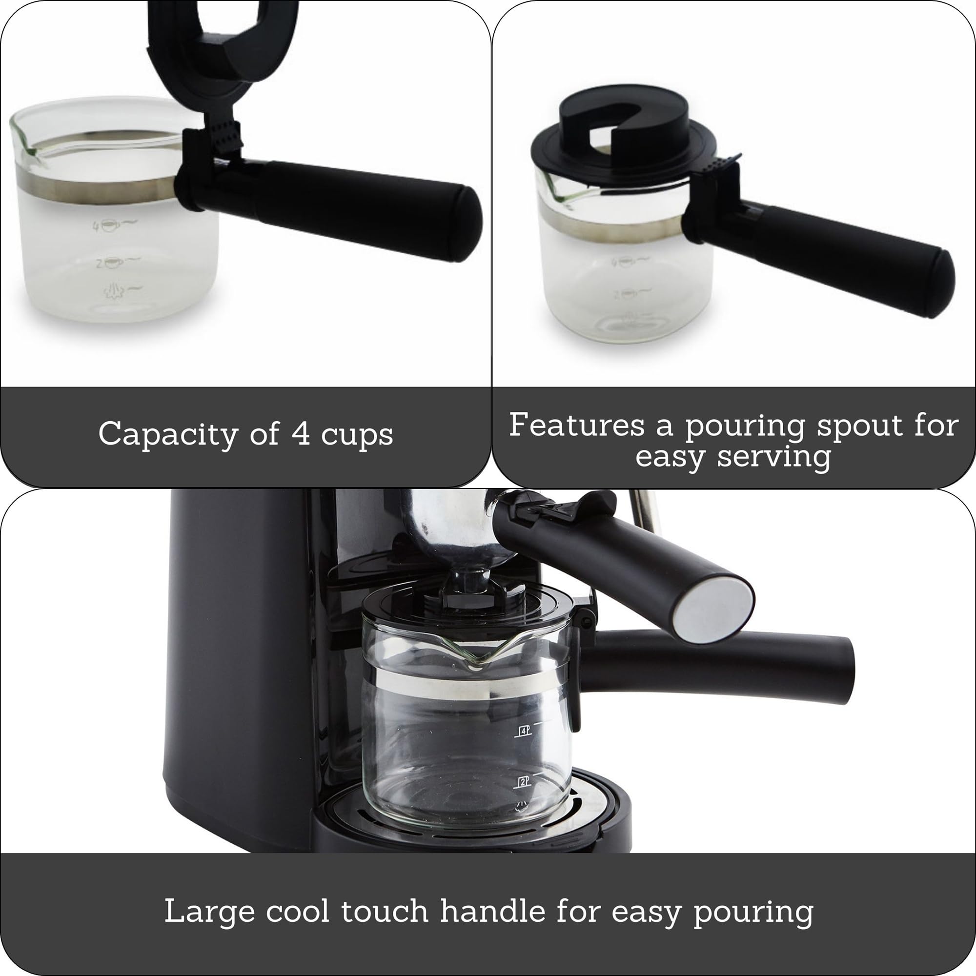 Foto 3 pulgar | Jarra De Repuesto Imusa De Vidrio Para 4 Tazas Con Mango Negro - Venta Internacional.