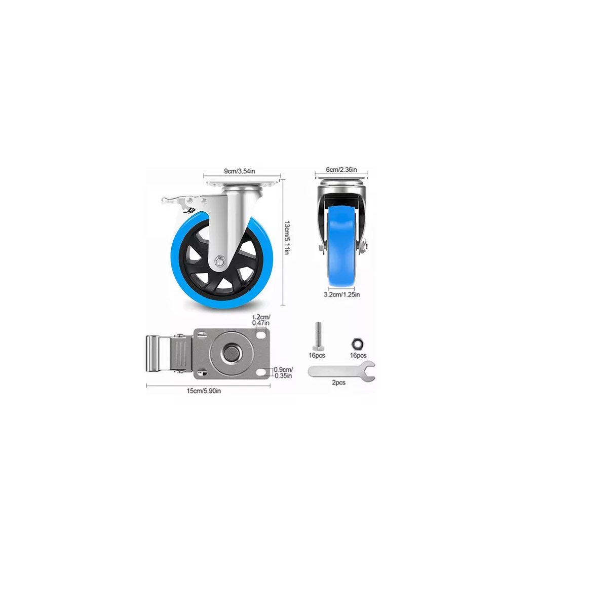 Foto 3 pulgar | Kit De Ruedas Giratorias De Pvc C/freno Eo Safe Imports Esi-10028 Azul