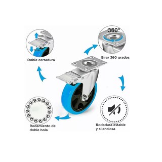 Foto 3 | Kit De Ruedas Giratorias De Pvc C/freno Eo Safe Imports Esi-10028 Azul