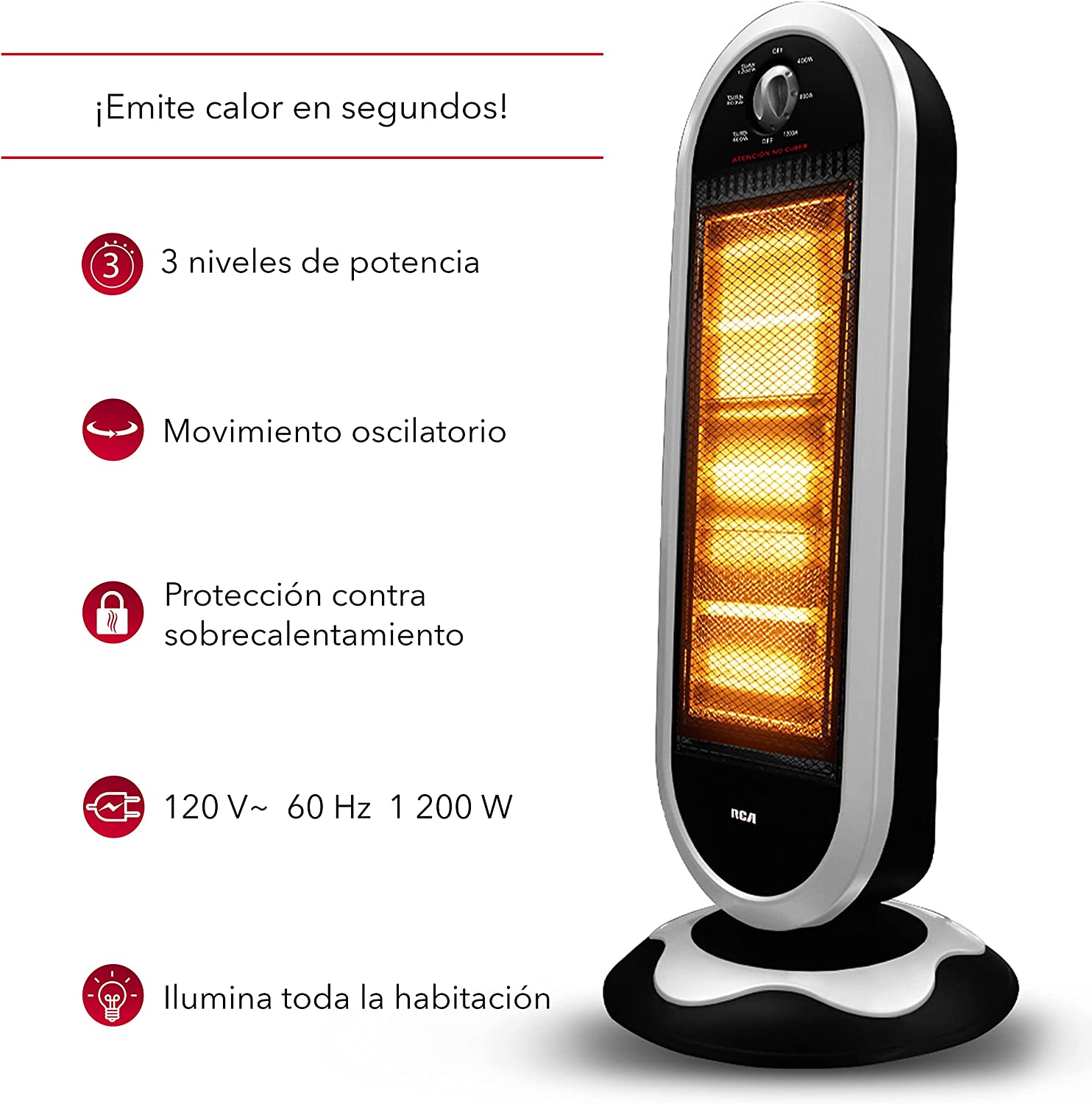 Foto 4 | Calefactor de Halógeno con 3 Niveles de Potencia RCA RC-H3 Plateado