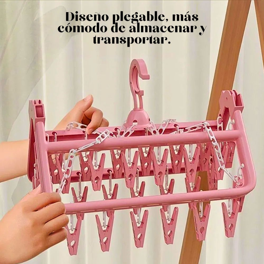 Foto 2 | Tendedero Plegable Multifuncional Con 32 Clips 32 X 32 Cm Rosa