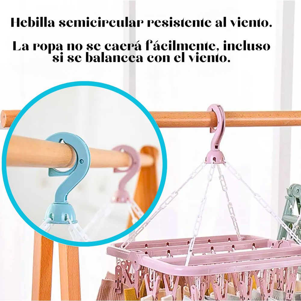 Foto 4 pulgar | Tendedero Plegable Multifuncional Con 32 Clips 32 X 32 Cm Rosa