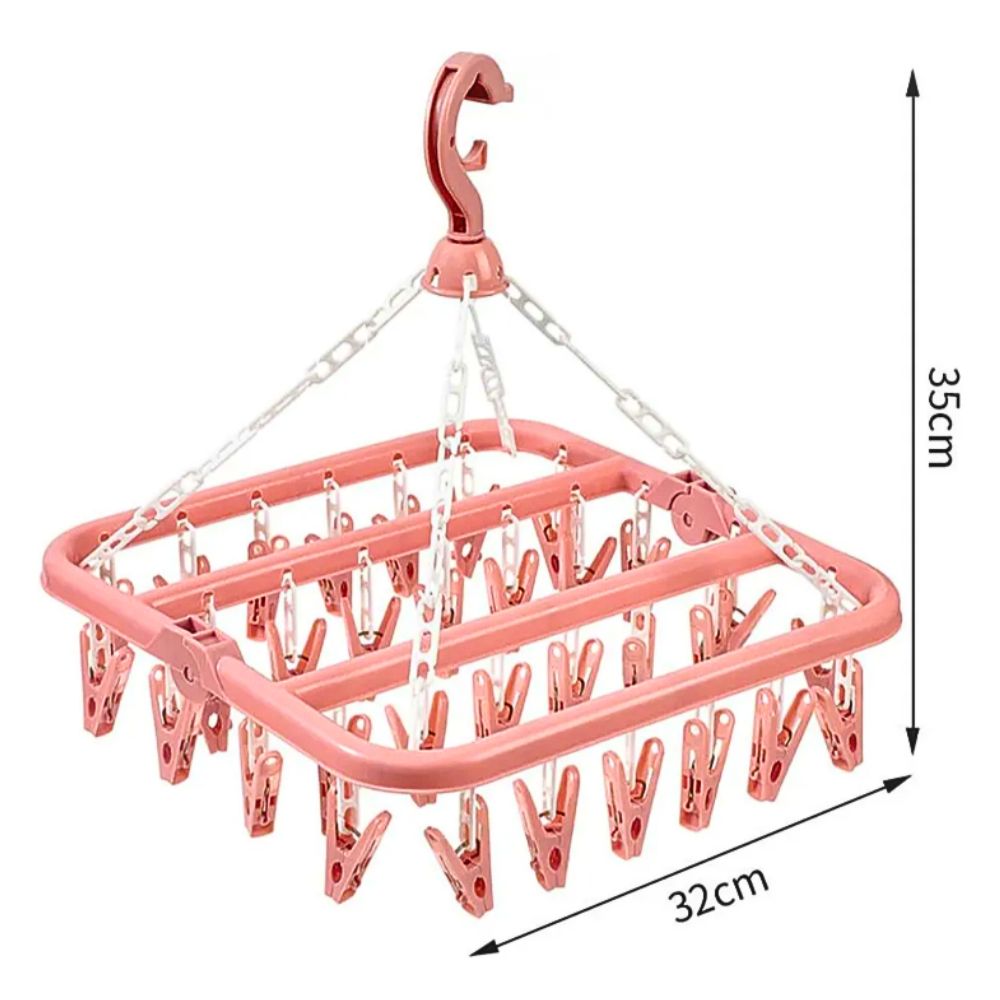 Foto 8 pulgar | Tendedero Plegable Multifuncional Con 32 Clips 32 X 32 Cm Rosa