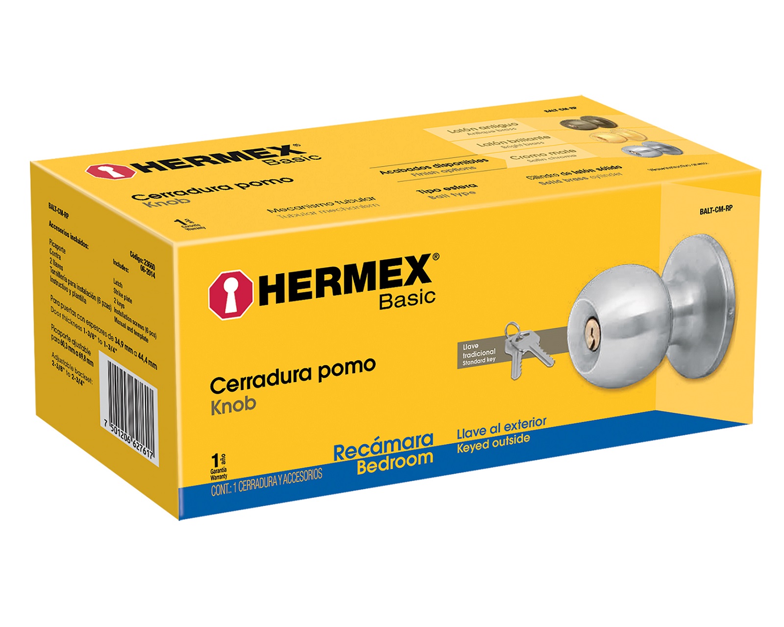 Foto 3 | Cerradura para Puerta de Recámara Hermex  Balt-cm-rp con Acabado Cromo Mate