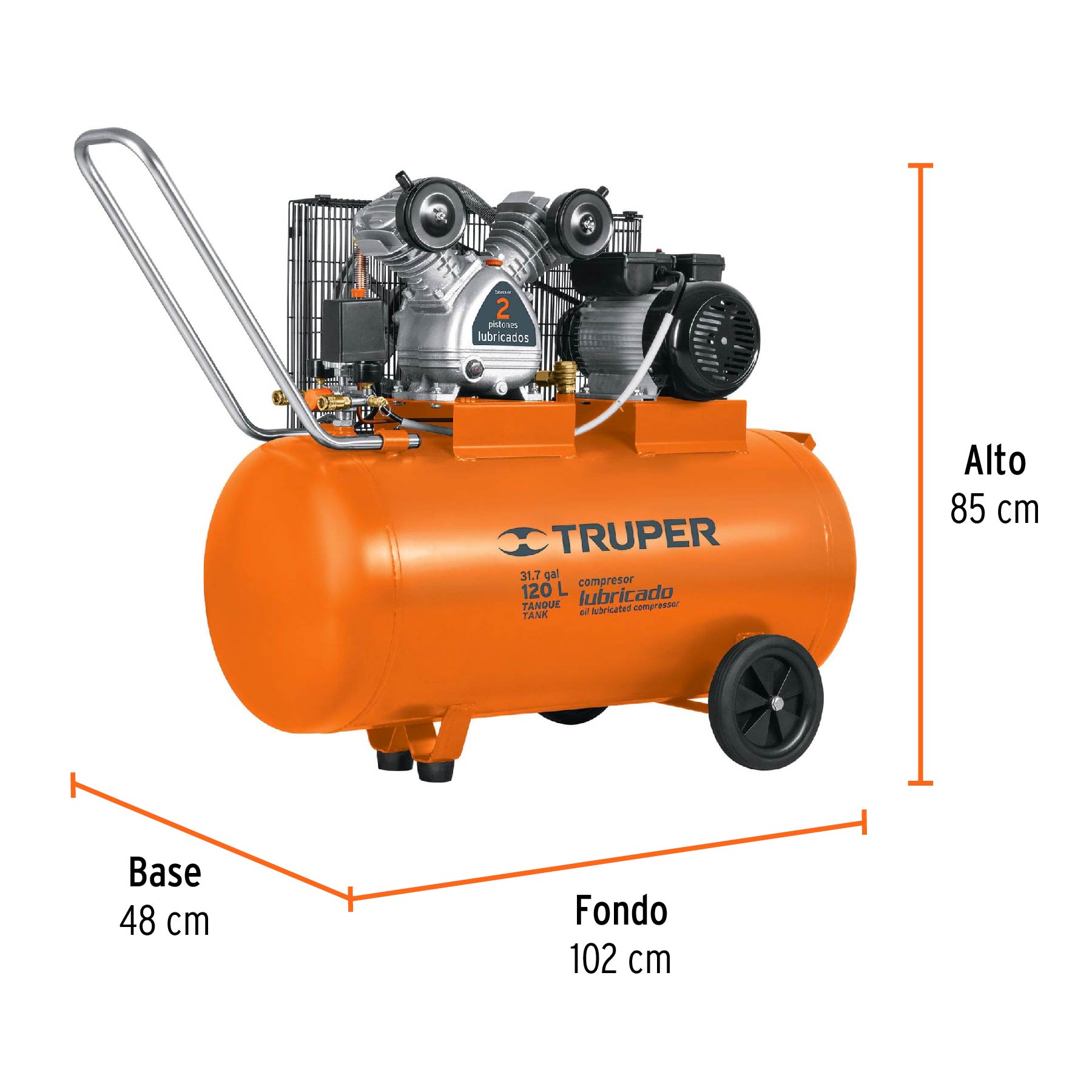 Foto 4 pulgar | Compresor Horizontal 120 L Truper Comp-120LH color Naranja 4 HP 220 V