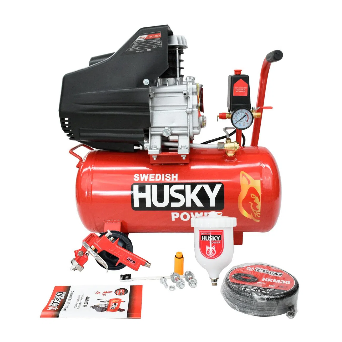 Compresor Swedish Husky Power con Capacidad de 25 Litros 2.5 Hp con Manguera y Pistola