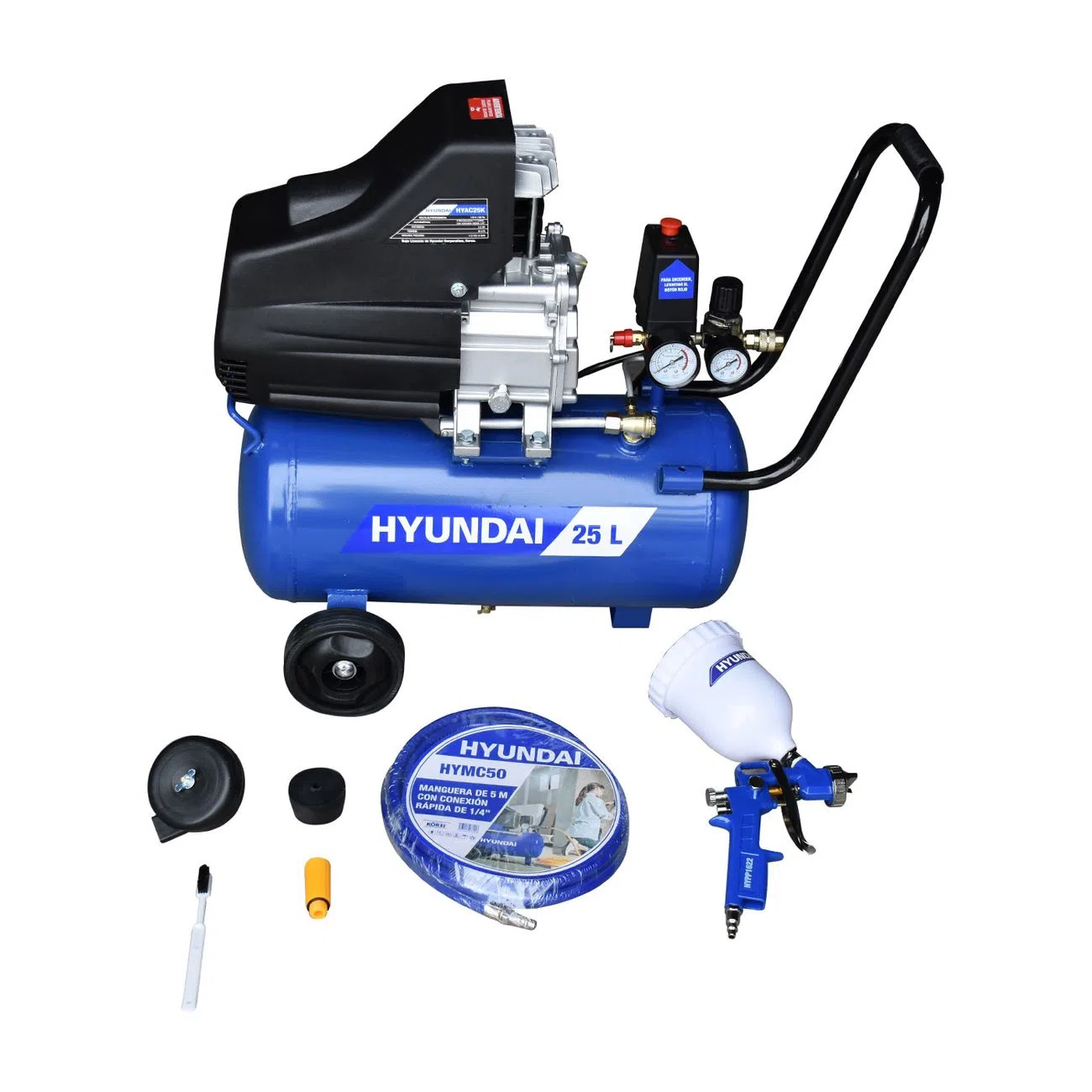 Compresor Hyundai de 25 Litros 2.5 Hp con Manguera y Pistola