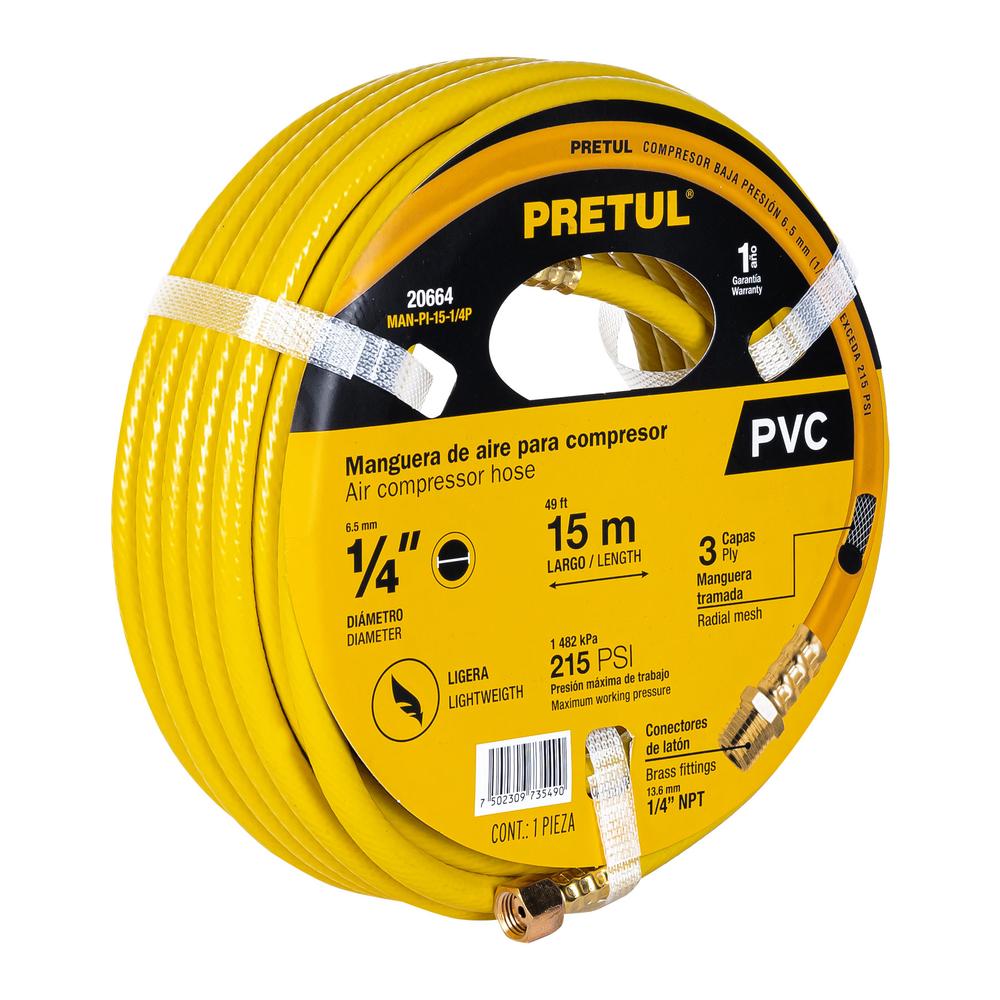 Manguera para Compresor Pretul MAN-PI-15-1/4P color Amarillo 15 m x 1/4'' $219