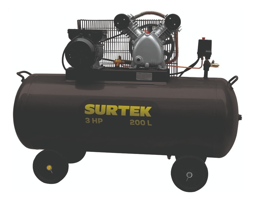 Compresor de Aire Eléctrico de Banda Surtek Comp6200b FG-766 color Negro 200 L