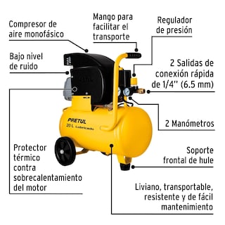 Foto 2 | Compresor de Aire Pretul COMP-KIT20P3 color Amarillo 20L + Pistola Gravedad LVMP y Manguera