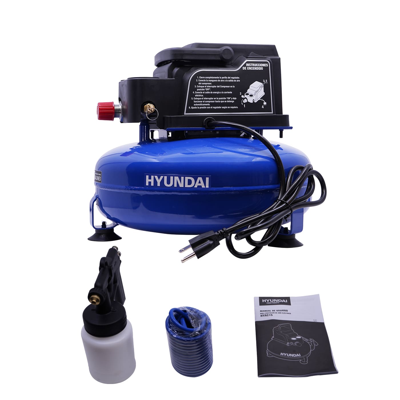 Minicompresor Eléctrico de Aire Hyundai HYAC15 12 Litros 100psi/7bar C/Motor 1/3hp