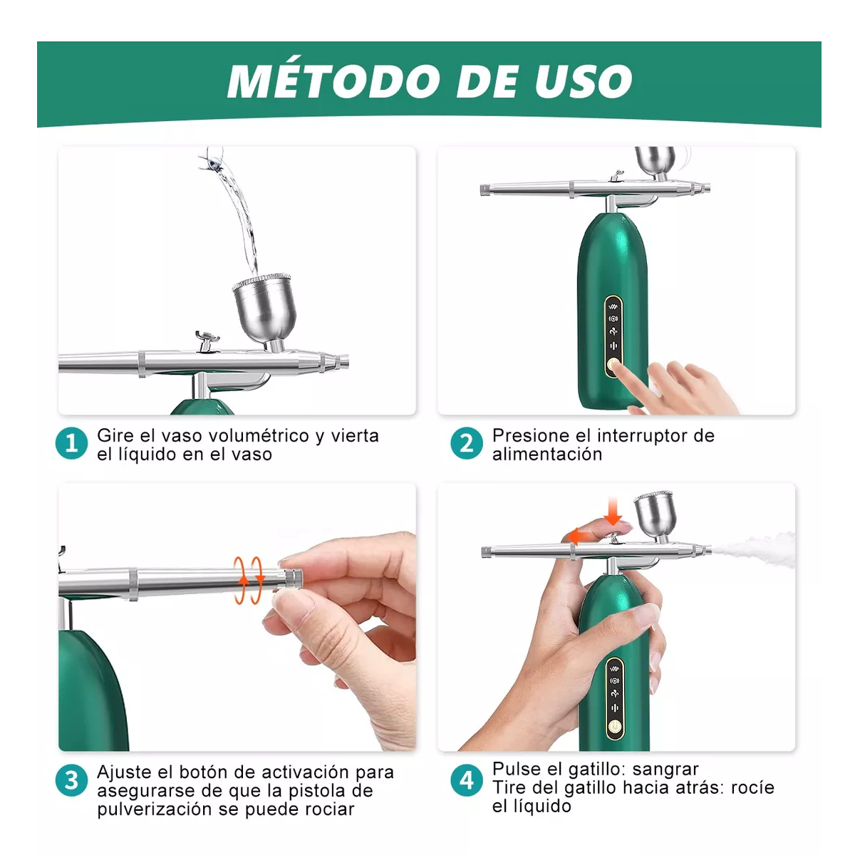 Foto 4 pulgar | Aerografo Kit Profesionales Multiuso Inalámbrico C/compresor Eo Safe Imports Esi-9399 Verde