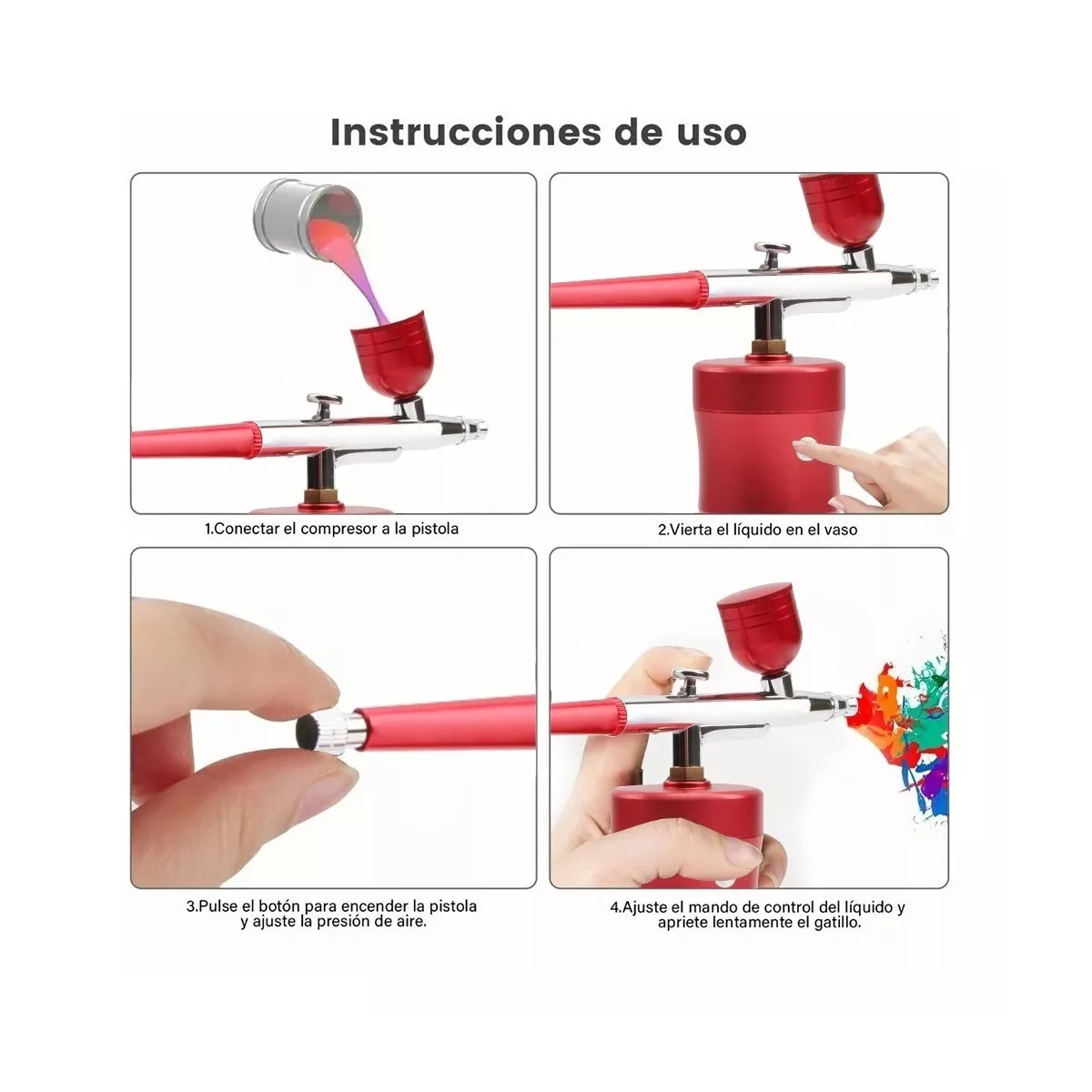 Foto 4 pulgar | Kit Aerógrafo Multiuso Inalámbrico con Compresor Recargable  Eo Safe Imports Esi-11109 Rojo