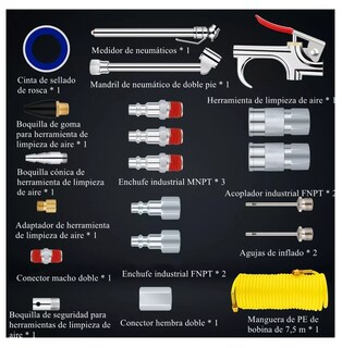 Foto 2 | Kit Accesorios Aire Para Compresor Con Manguera 20 Piezas