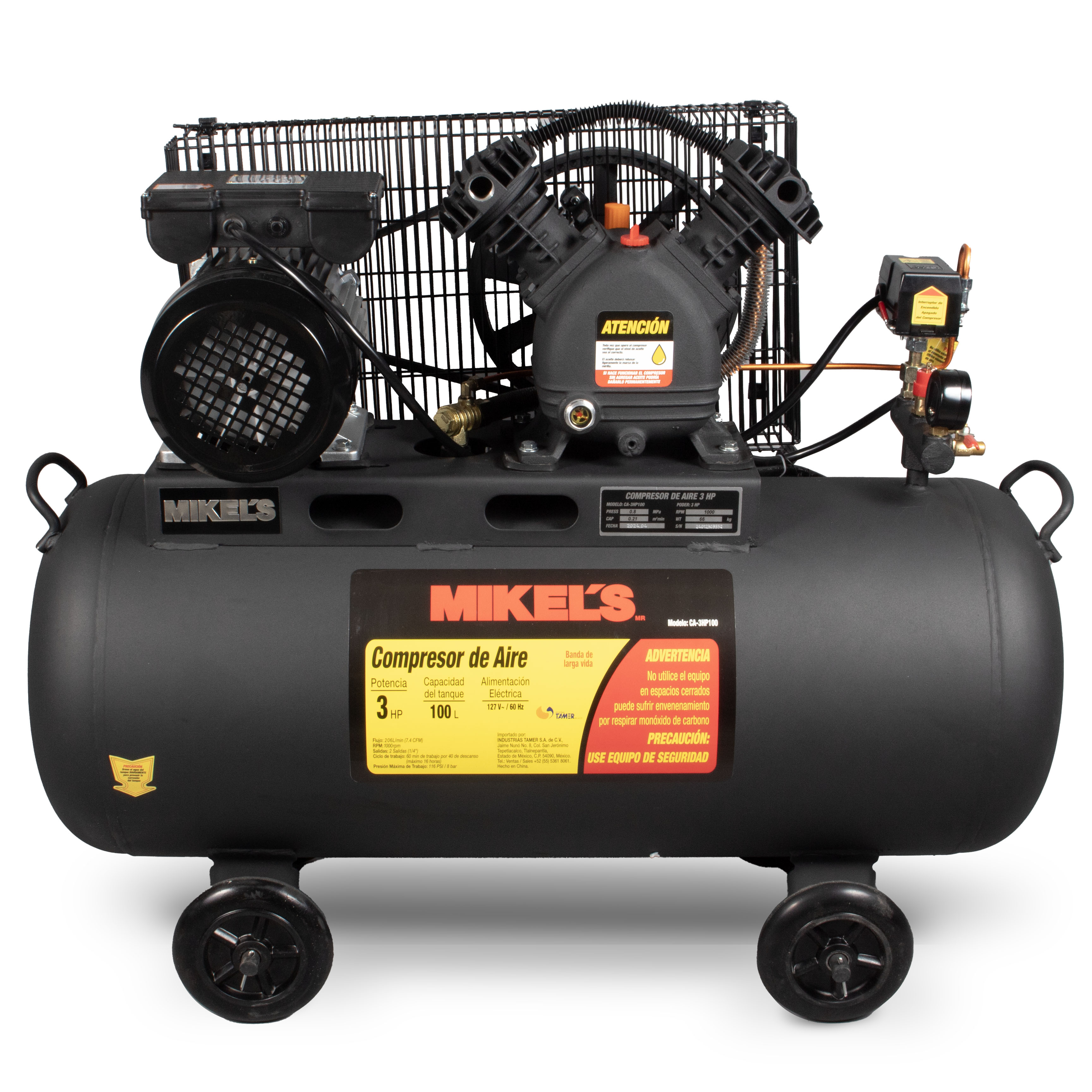 Compresor De Aire Con Banda 3hp 100 Litros Mikel´s CA-3HP100 $12,180