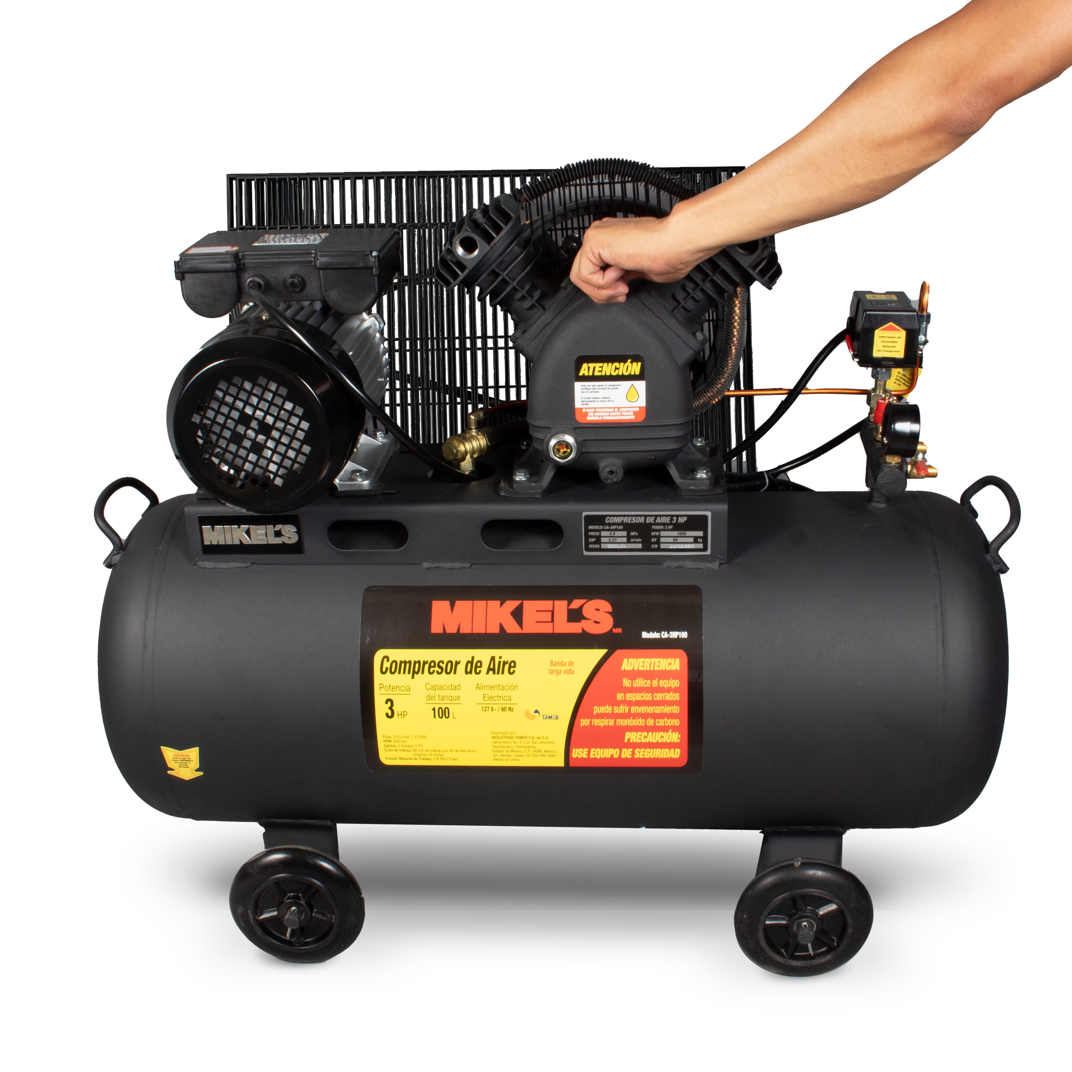 Foto 5 | Compresor De Aire Con Banda 3hp 100 Litros Mikel´s CA-3HP100