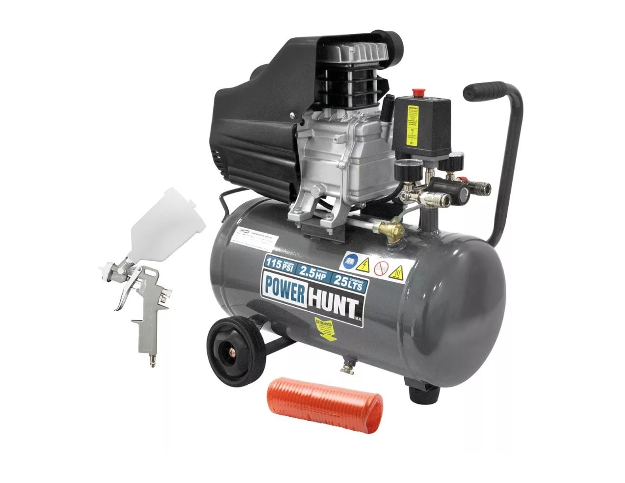 Compresor De Aire Power Hunt Comphkit25l 2.5hp 25lts Color Gris Oscuro Fase Eléctrica Monofásica Frecuencia 60 Hz $2,500