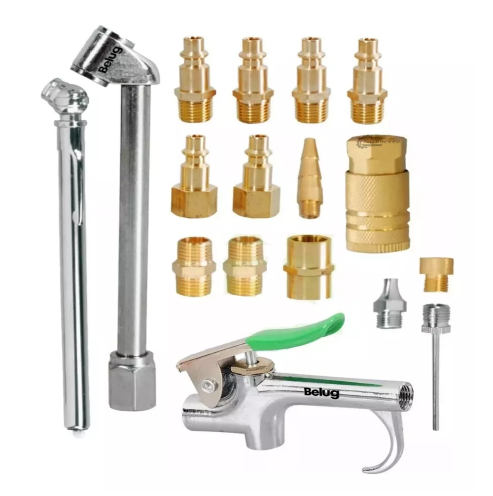 Kit Accesorios Compresor De Aire 17 Piezas Con Pistola Belug Plata