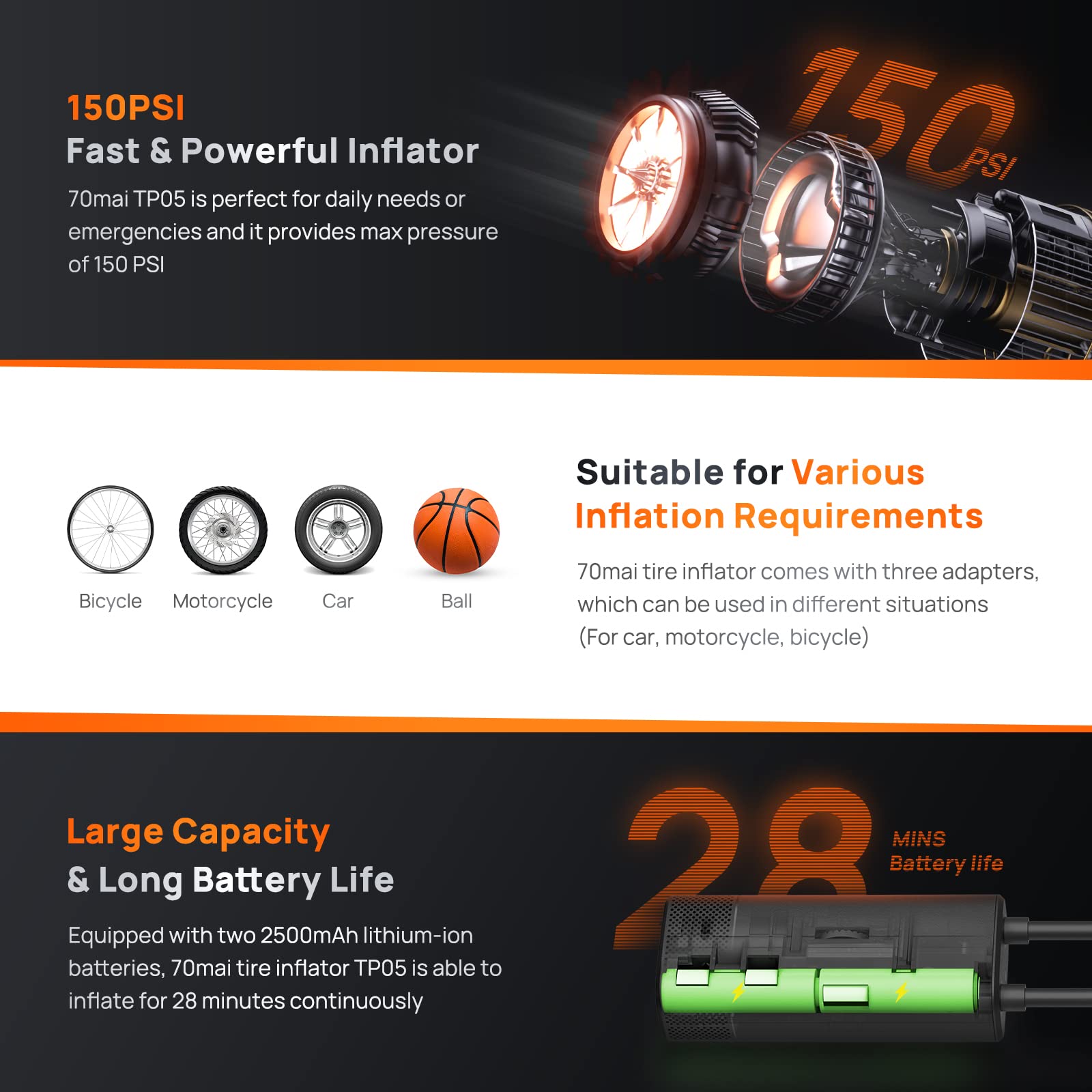 Foto 2 | Compresor De Aire Portátil 70mai Tp05 150psi 2500mah Con Led - Venta Internacional.