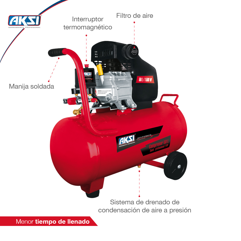 Foto 3 pulgar | Compresor de Aire Aksi 50 L 2 Hp